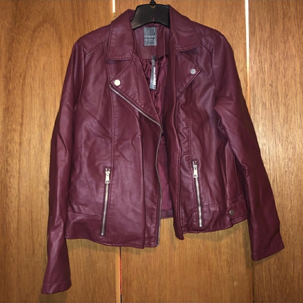 Maroon Faux Leather Moto Jacket